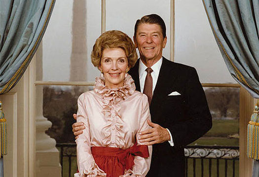 The Reagans pose in the Blue Room for their official portrait, 1981